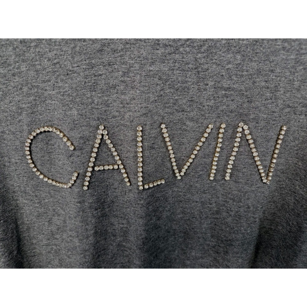 Calvin Klein Long Sleeve Beaded Logo Shirt Womens Size Medium Gray Super Soft